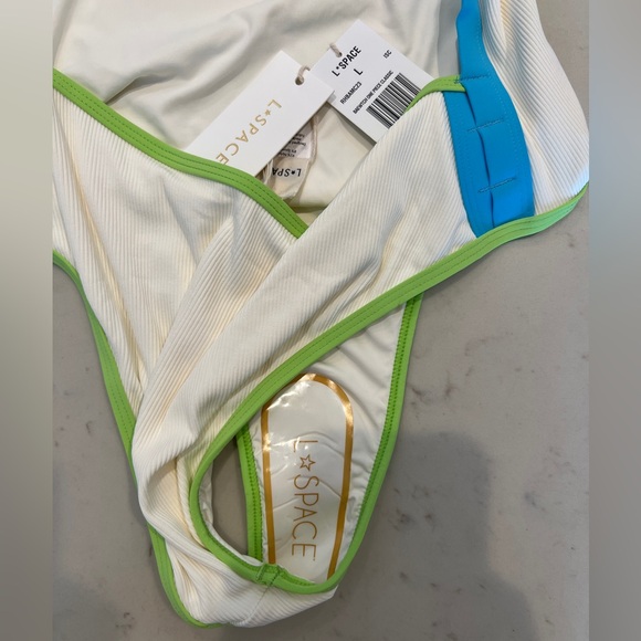NWT! LSPACE Ribbed Baewatch One Piece Swimsuit in Island/Cucumber - Size L - Picture 12 of 12